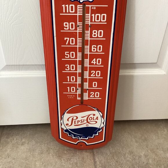 Vintage Pepsi Cola Red Thermometer Metal Sign 27x8 1/4” Soda Advertising READ - Picture 3 of 6